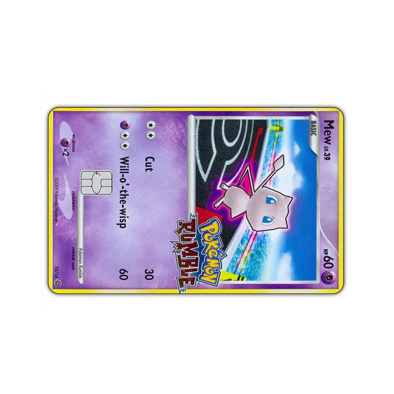 2PCS PTCG Credit Card Stickers Anti-degaussing Pocket Monsters Mew Series VISA Card for Bus Bank Debit Card Anime Boy Toys 14+y