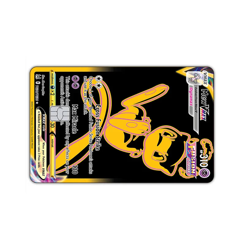 2PCS PTCG Credit Card Stickers Anti-degaussing Pocket Monsters Mew Series VISA Card for Bus Bank Debit Card Anime Boy Toys 14+y