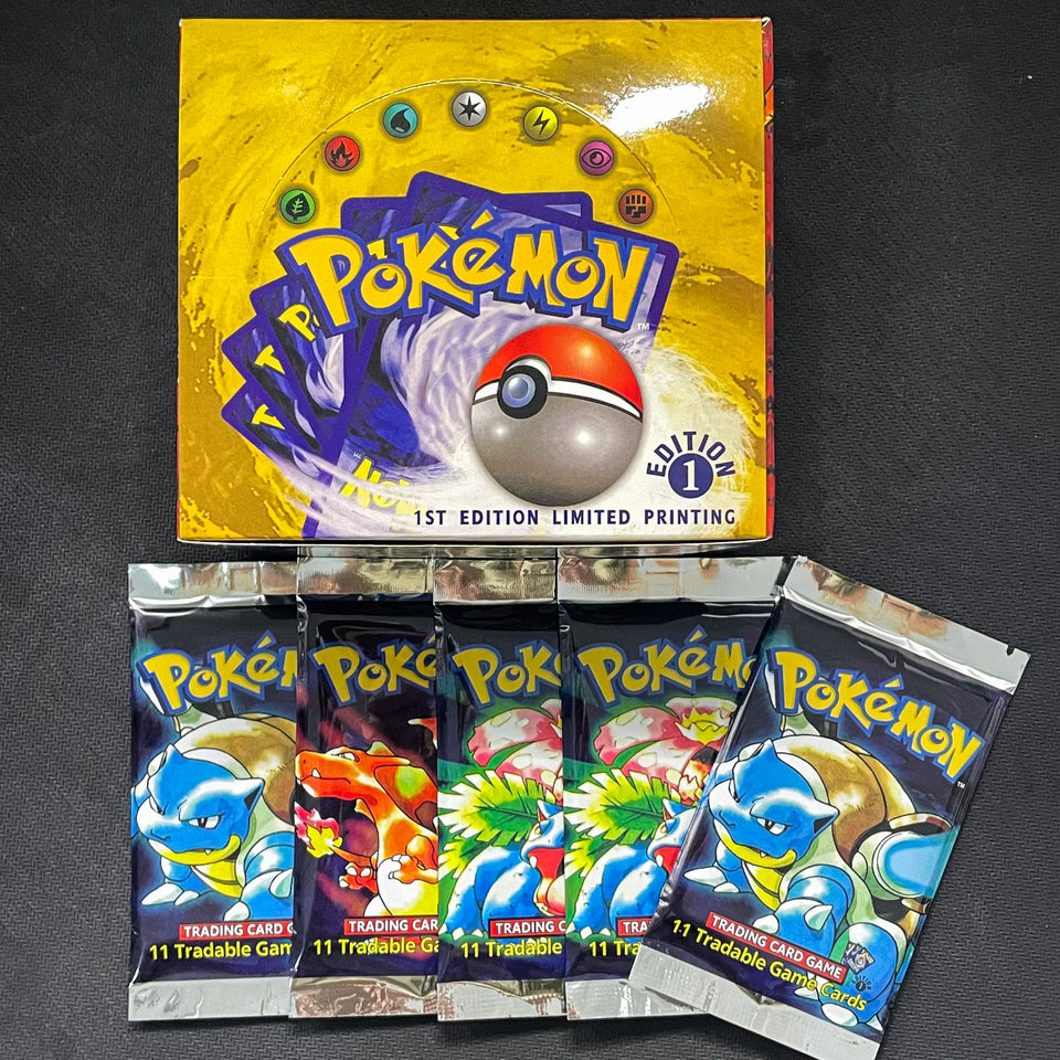 PTCG Cards English Booster Pack Art RARE THIN FONT Wrappers | Unlimited Ed. BASE SET Whole Box PKM DIY Card