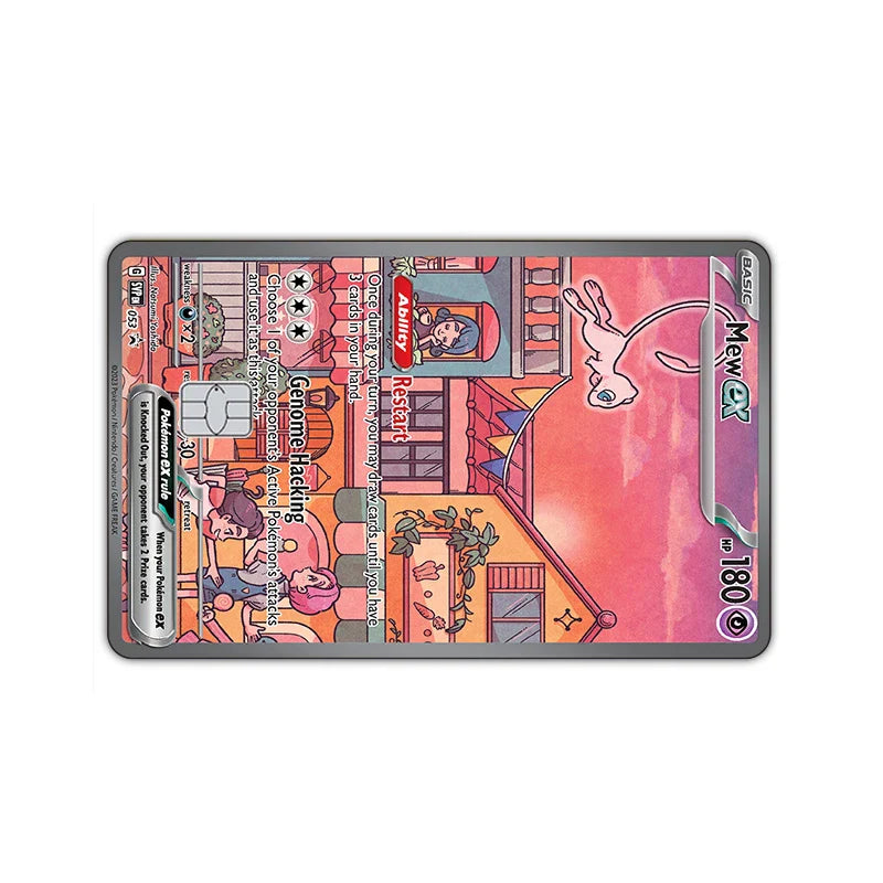 2PCS PTCG Credit Card Stickers Anti-degaussing Pocket Monsters Mew Series VISA Card for Bus Bank Debit Card Anime Boy Toys 14+y