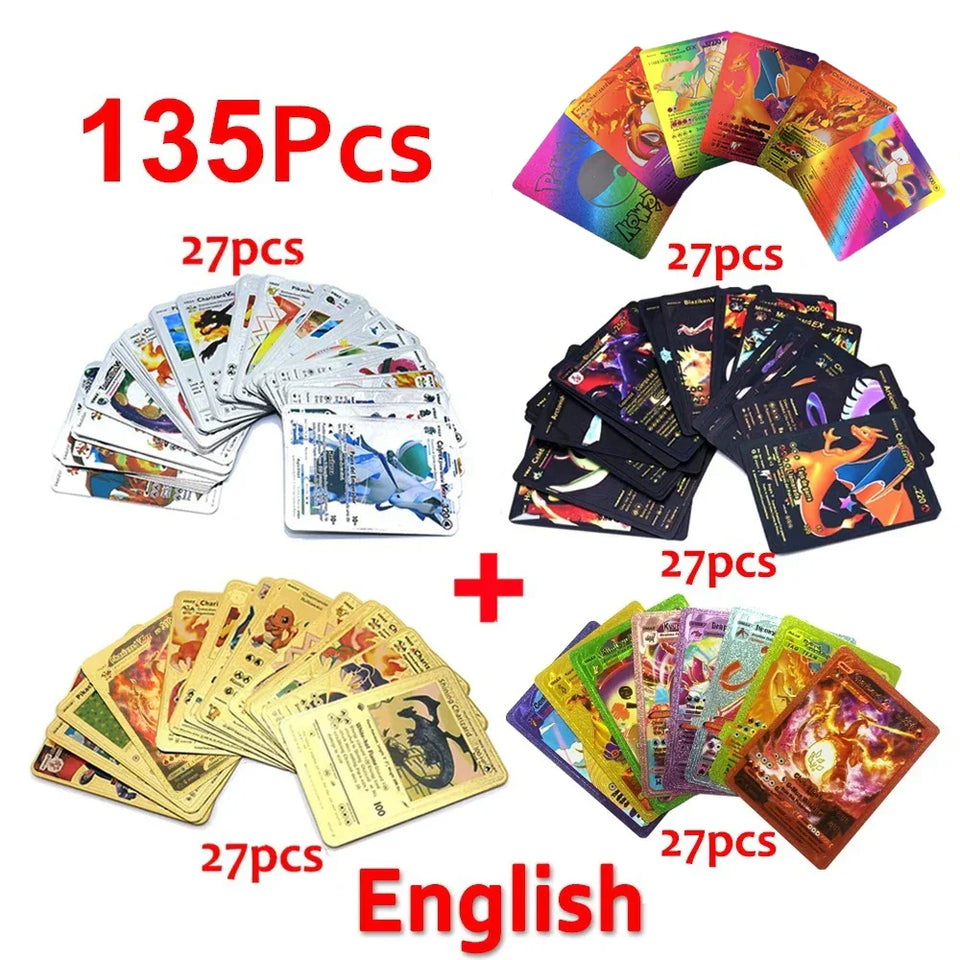 Pokemon Cards Vmax GX Gold Foil Flash Card English Spanish Colorful Pikachu Charizard French German Game Battle Collection Cards