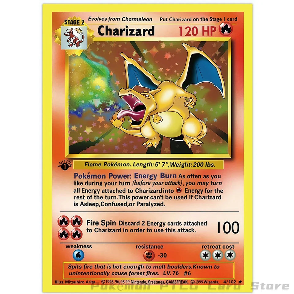 Pokemon Cards 1996 1st Edition Charizard Holo Foil Mirror Shatter Secret Pokemon PTCG Game Collectible Trading Card Gift New