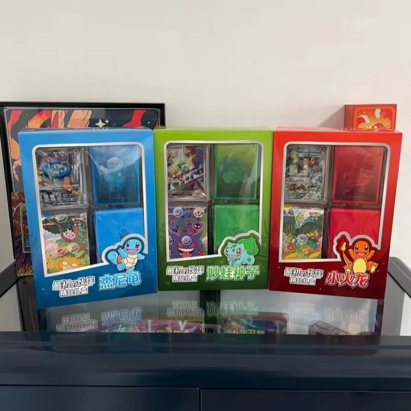 100% Original Pokes Trading Cards Ptcg First Partner Gift Box Charmander Squirtle Bulbasaur Card Simplified Chinese Version