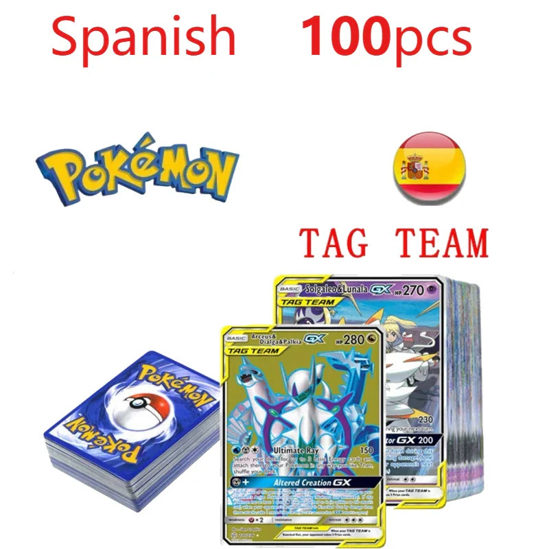 100Pcs New English French Spanish Pokemon Cards V GX VMAX TAG TEAM Game Battle Shining Card Collection Card Toys Gifts