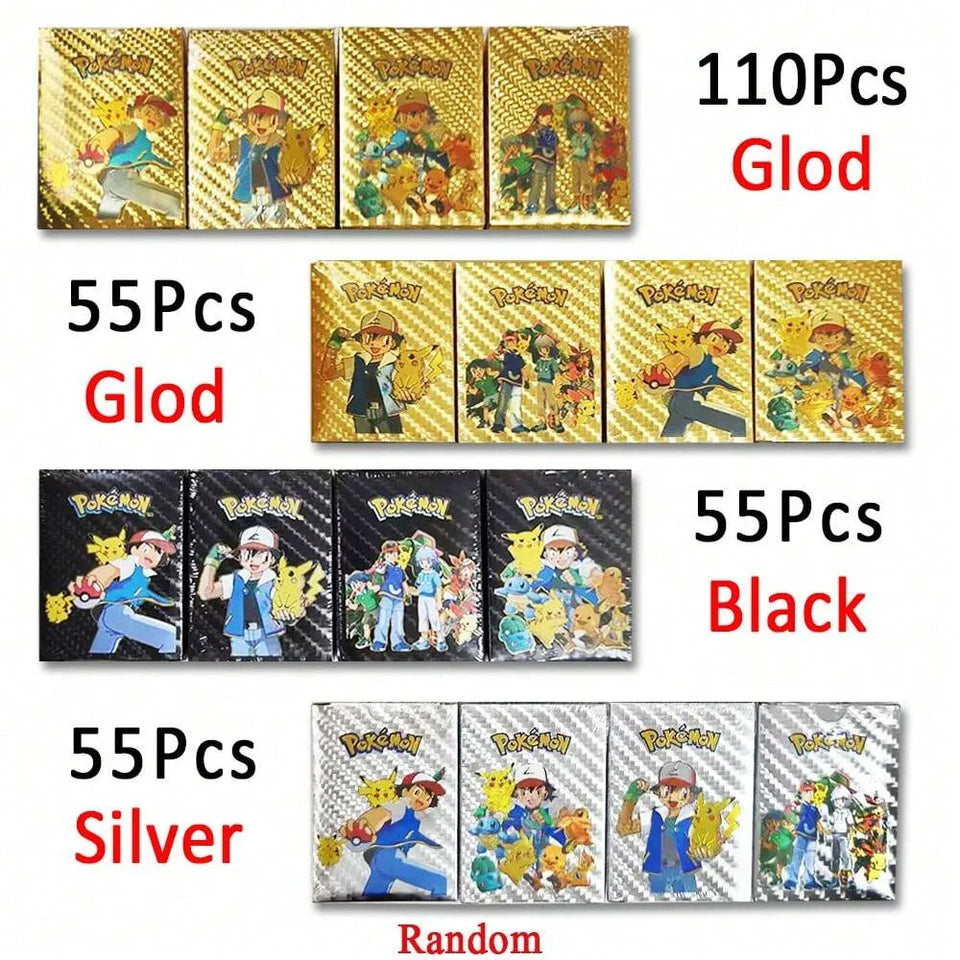 27-110Pcs Pokemon Gold Foil Card VMAX GX Cards English French Spanish German Pikachu Charizard Arceus Colour Pokémon Cards Gift