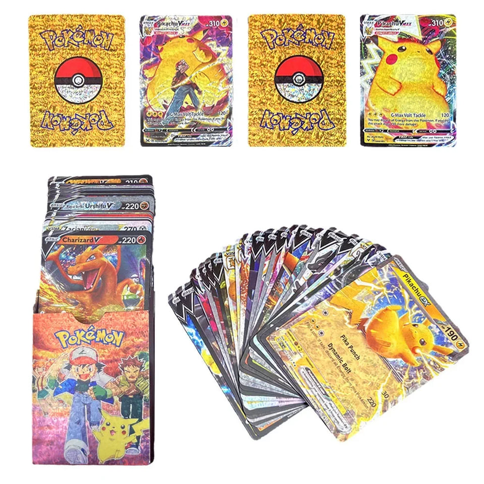 27-110Pcs Pokemon Gold Foil Card VMAX GX Cards English French Spanish German Pikachu Charizard Arceus Colour Pokémon Cards Gift