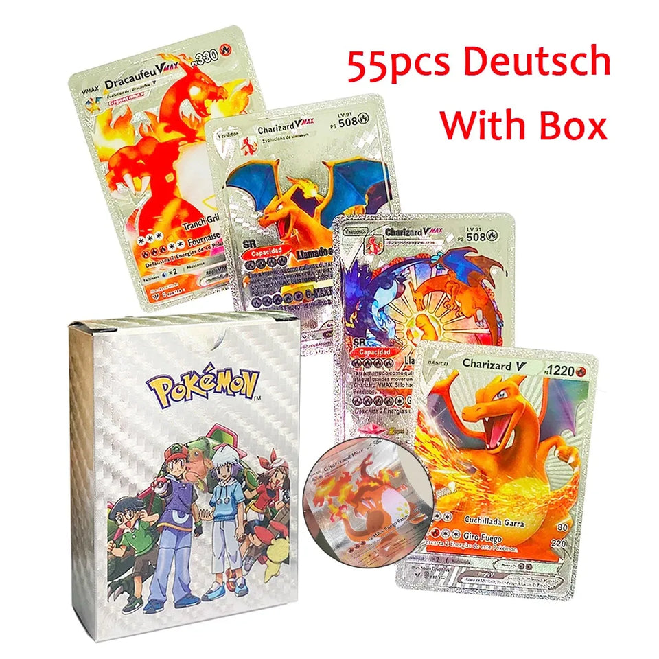 Pokemon Cards Vmax GX Gold Foil Flash Card English Spanish Colorful Pikachu Charizard French German Game Battle Collection Cards