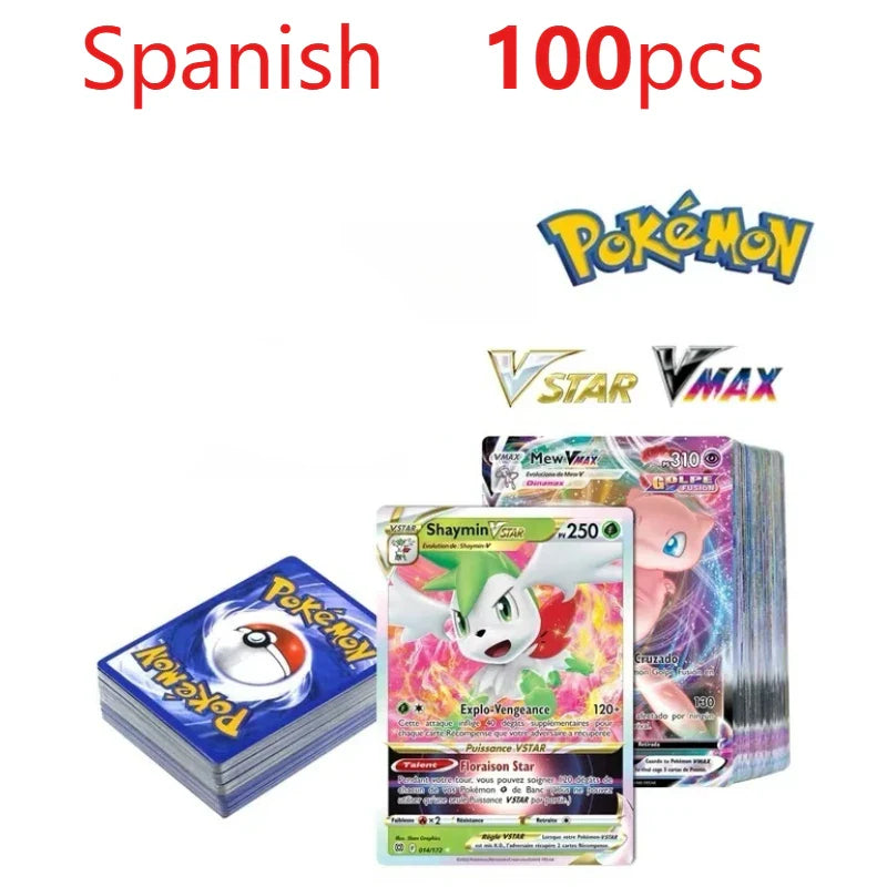 100Pcs New English French Spanish Pokemon Cards V GX VMAX TAG TEAM Game Battle Shining Card Collection Card Toys Gifts