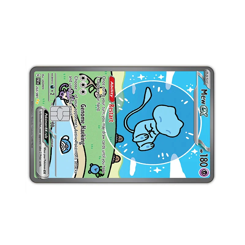 2PCS PTCG Credit Card Stickers Anti-degaussing Pocket Monsters Mew Series VISA Card for Bus Bank Debit Card Anime Boy Toys 14+y