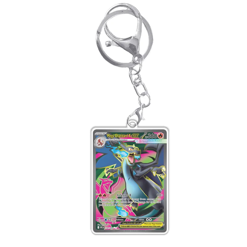 Keychain Card For Pokemon Mega Charizard Meowth Dawn M2 Phantasmal Flames Anime Game Self Made Acrylic Gift Pendant Decoration