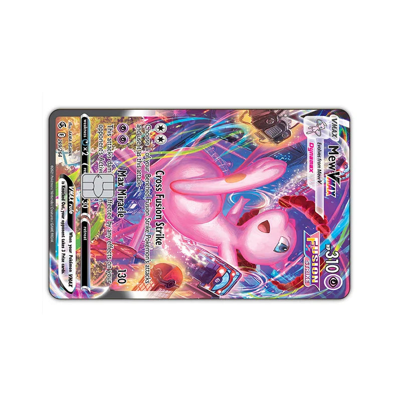 2PCS PTCG Credit Card Stickers Anti-degaussing Pocket Monsters Mew Series VISA Card for Bus Bank Debit Card Anime Boy Toys 14+y