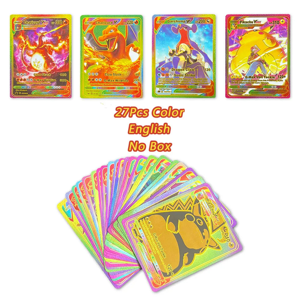 27-110Pcs Pokemon Gold Foil Card VMAX GX Cards English French Spanish German Pikachu Charizard Arceus Colour Pokémon Cards Gift