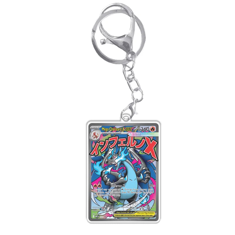 Keychain Card For Pokemon Mega Charizard Meowth Dawn M2 Phantasmal Flames Anime Game Self Made Acrylic Gift Pendant Decoration