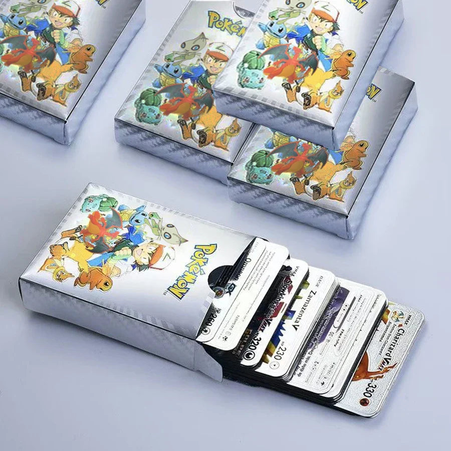 10-110Pcs Pokemon Cards Gold Foil Golden Letters English Spanish French German Game Card Metalicas Charizard Vmax Gx Series Gift