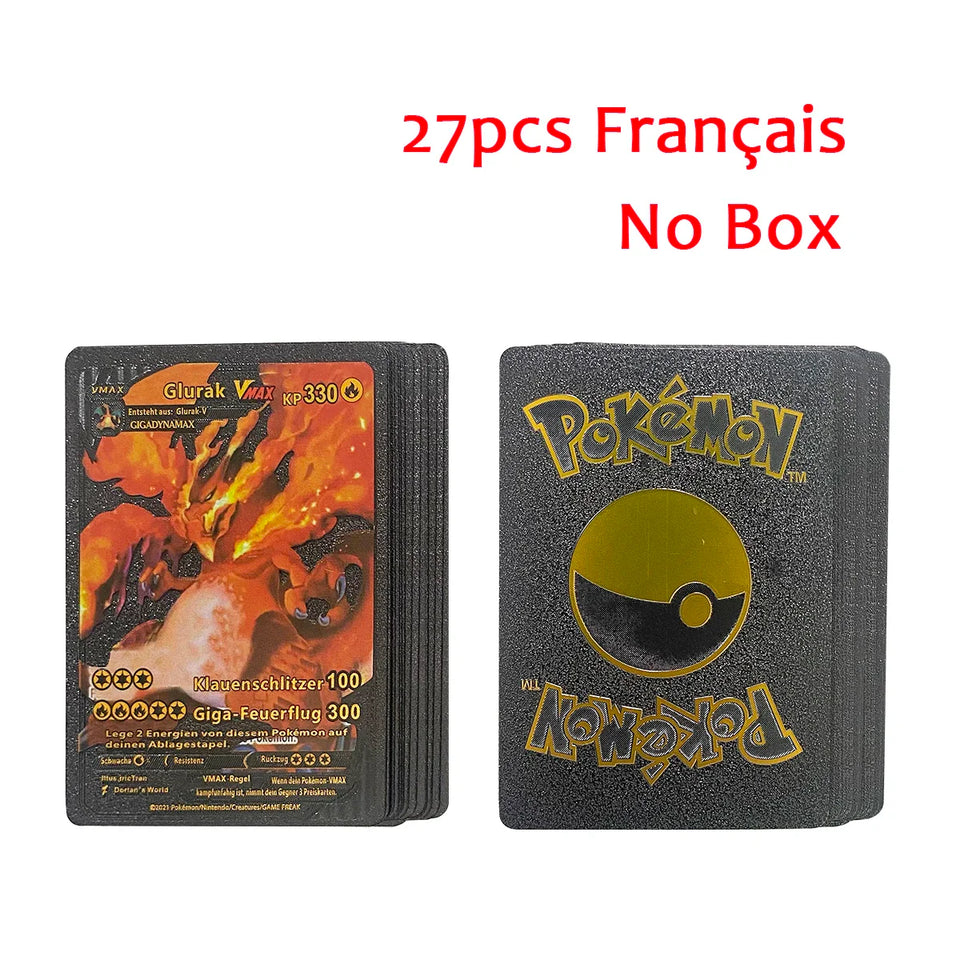 10-110Pcs Pokemon Cards Gold Foil Golden Letters English Spanish French German Game Card Metalicas Charizard Vmax Gx Series Gift