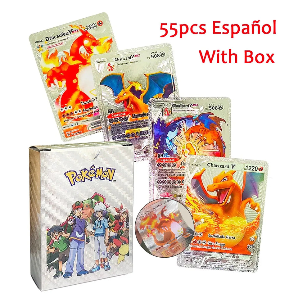 Pokemon Cards Vmax GX Gold Foil Flash Card English Spanish Colorful Pikachu Charizard French German Game Battle Collection Cards