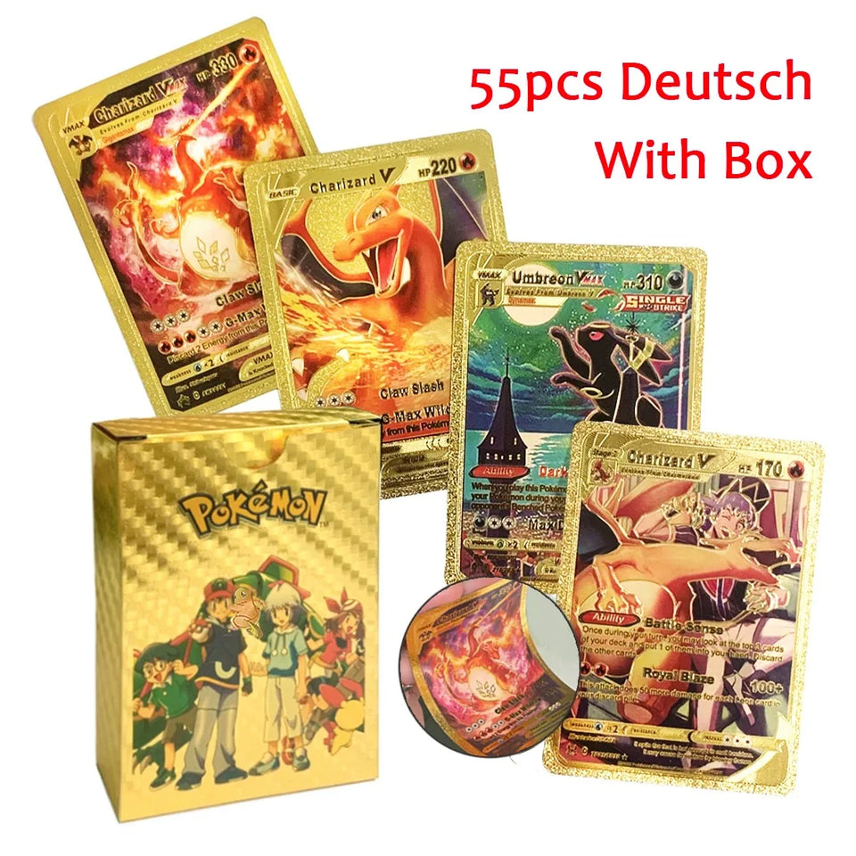 Pokemon Cards Vmax GX Gold Foil Flash Card English Spanish Colorful Pikachu Charizard French German Game Battle Collection Cards