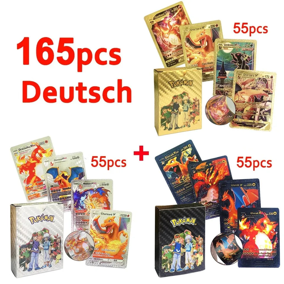 30-165pcs Gold Pokemon Colorful Card Set Black Vmax Vstar Sliver GX Box Pikachu Carta Charizard German French Spanish Game Cards