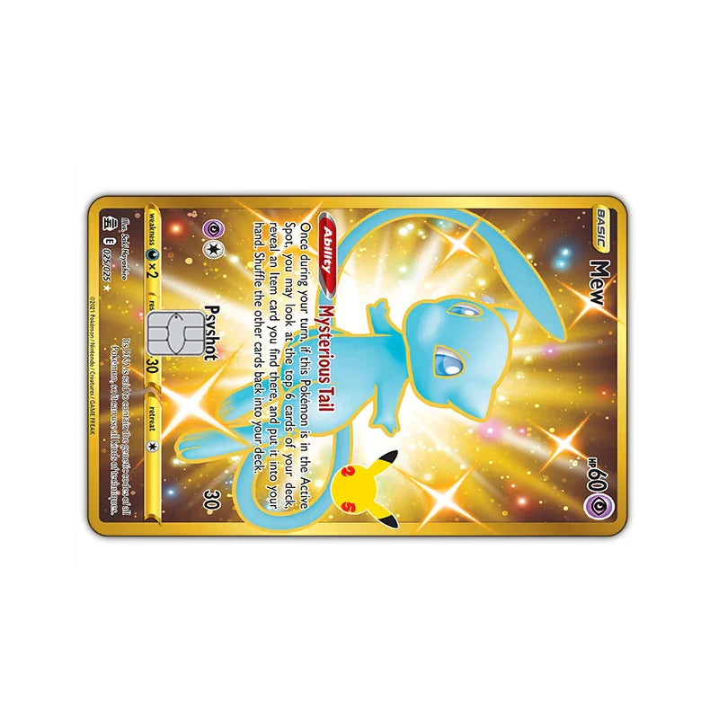 2PCS PTCG Credit Card Stickers Anti-degaussing Pocket Monsters Mew Series VISA Card for Bus Bank Debit Card Anime Boy Toys 14+y