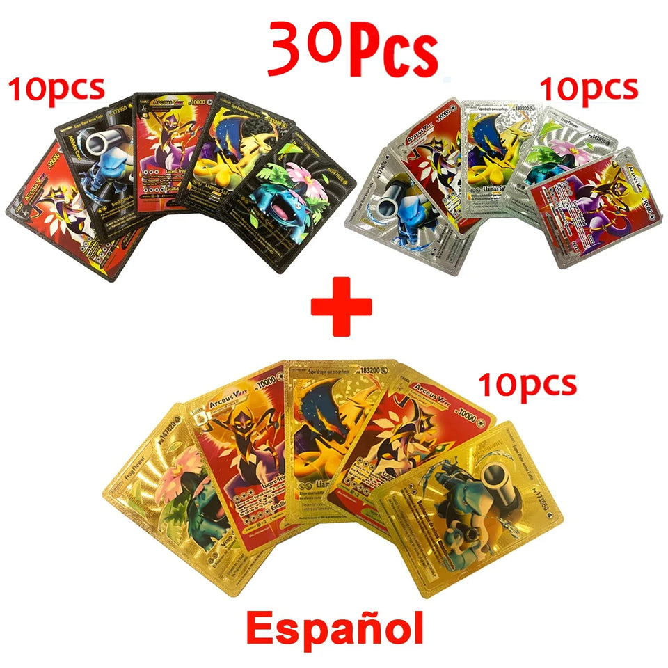 30-165pcs Gold Pokemon Colorful Card Set Black Vmax Vstar Sliver GX Box Pikachu Carta Charizard German French Spanish Game Cards