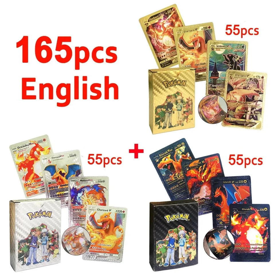 Pokemon Cards Vmax GX Gold Foil Flash Card English Spanish Colorful Pikachu Charizard French German Game Battle Collection Cards