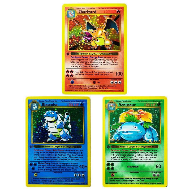Pokemon Collection Cards 1996 1st Edition Flash Cards Charizard Blastoise DIY Game PTCG Game Anime Self Made Cards Gift Toys