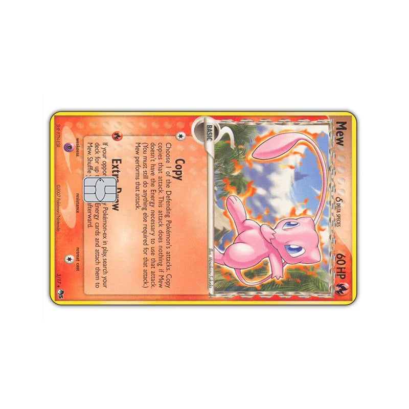 2PCS PTCG Credit Card Stickers Anti-degaussing Pocket Monsters Mew Series VISA Card for Bus Bank Debit Card Anime Boy Toys 14+y