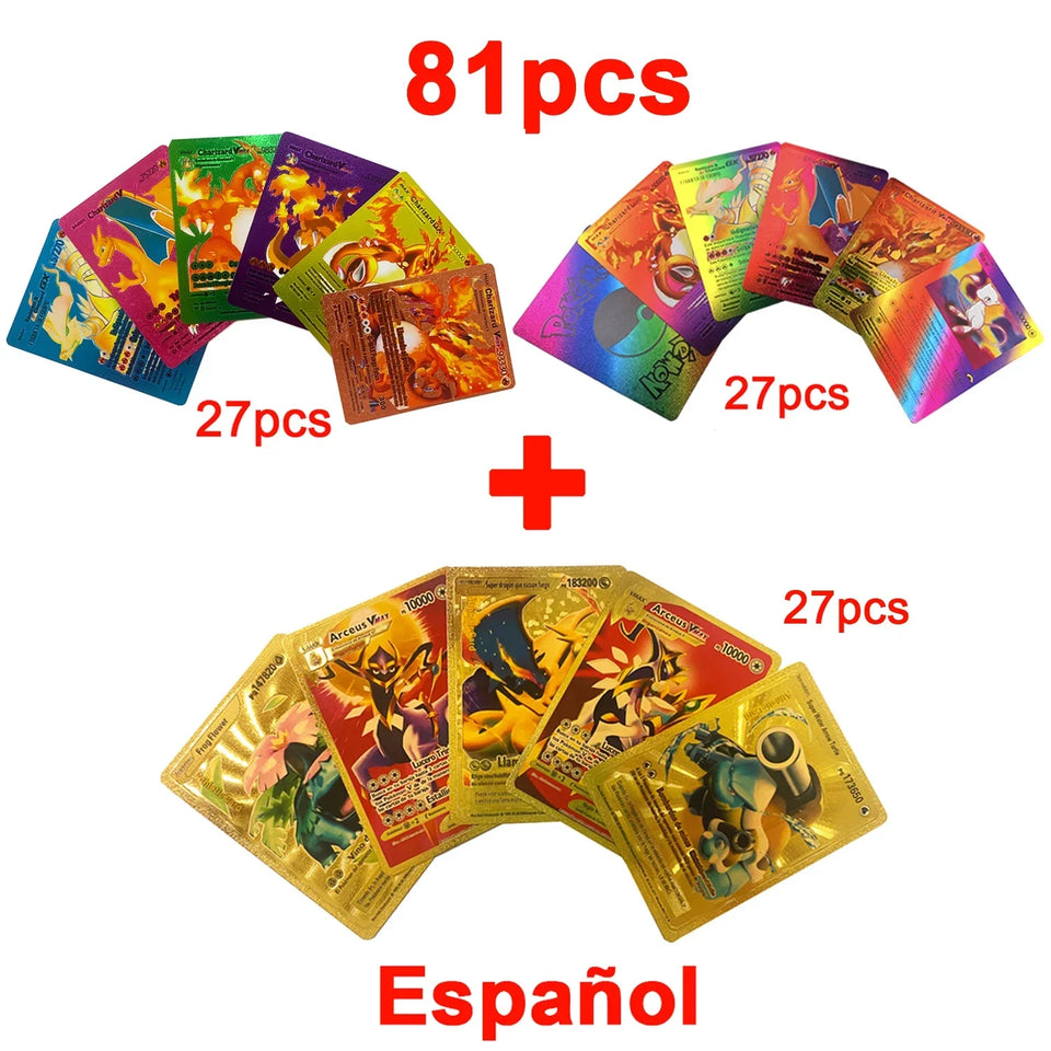 Pokemon Cards Vmax GX Gold Foil Flash Card English Spanish Colorful Pikachu Charizard French German Game Battle Collection Cards
