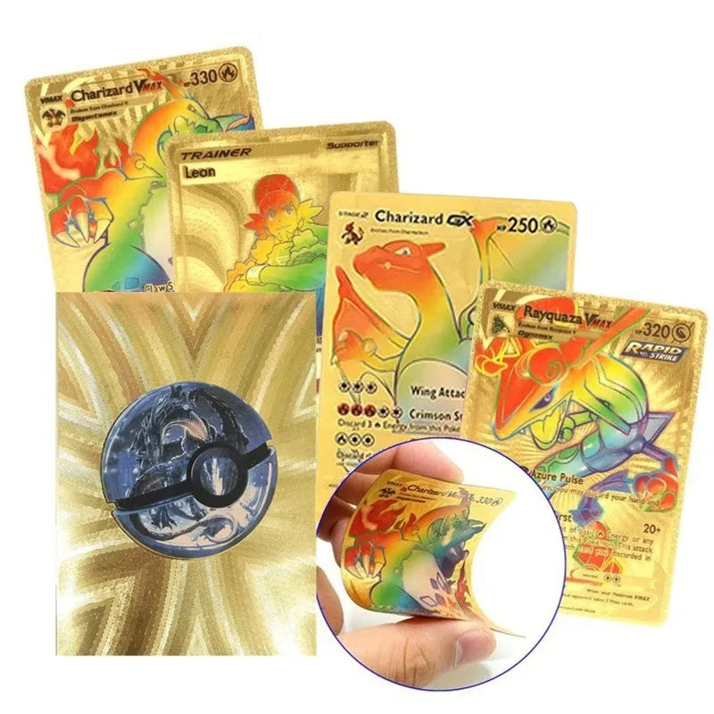 Pokemon Cards Vmax GX Gold Foil Flash Card English Spanish Colorful Pikachu Charizard French German Game Battle Collection Cards