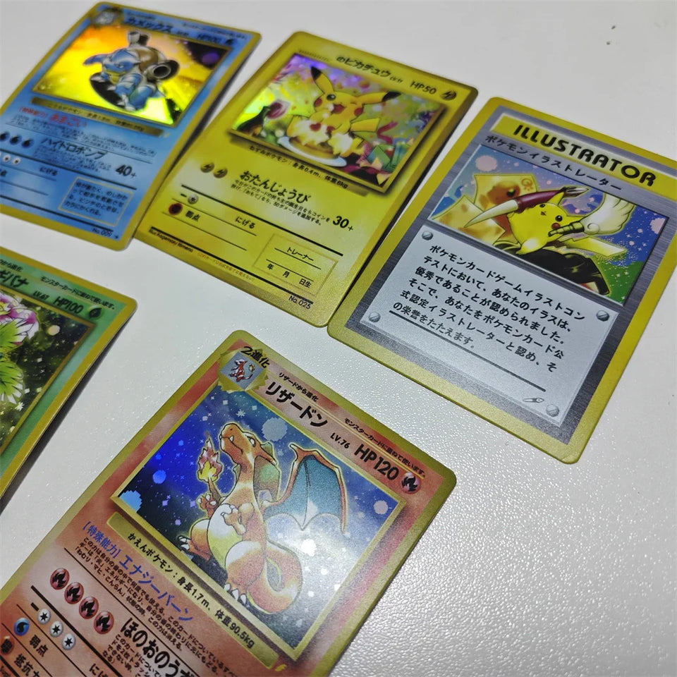 6 Set 1st Pkm Collect Cards Old Version Card Back Charizard DIY PTCG Card Toy Proxy Game Classic Game Anime Card Gift Collect