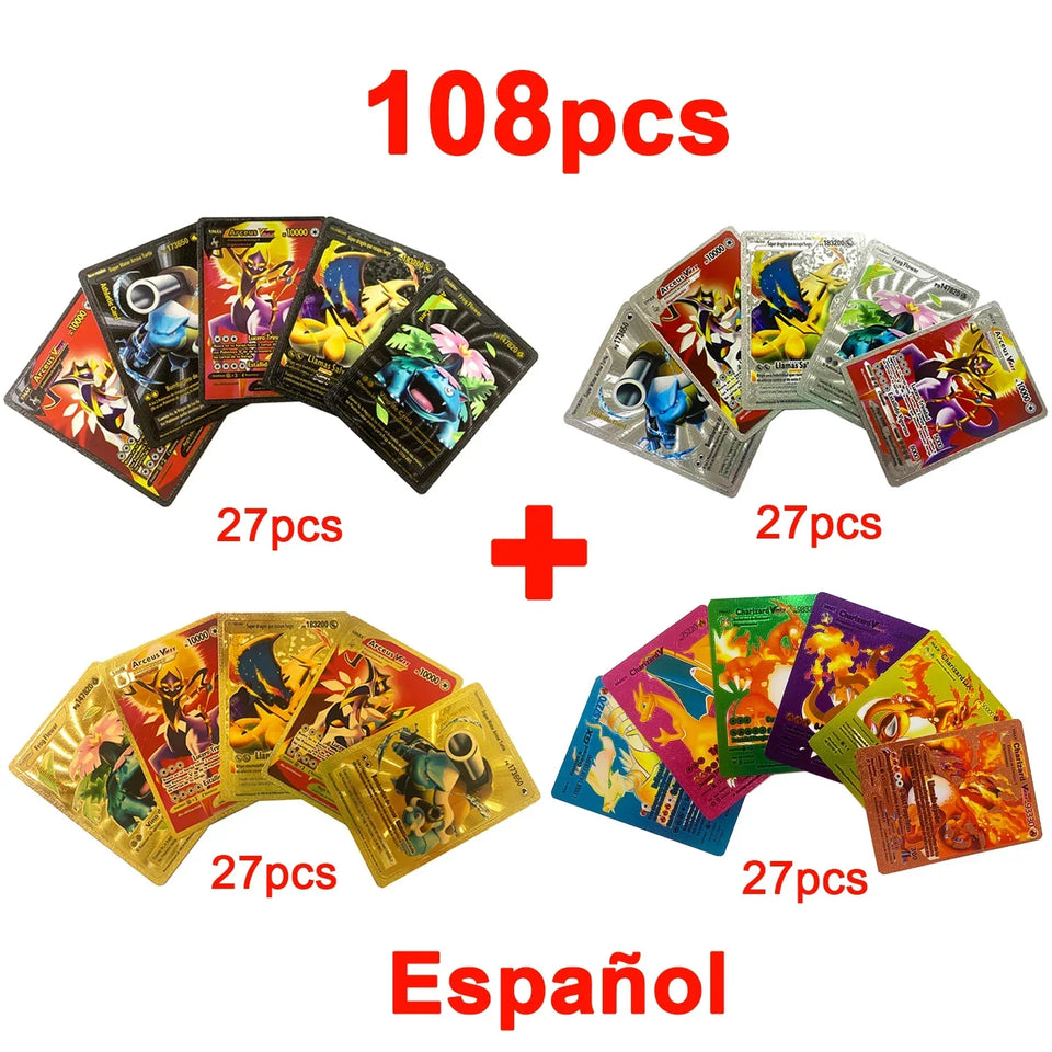 Pokemon Cards Vmax GX Gold Foil Flash Card English Spanish Colorful Pikachu Charizard French German Game Battle Collection Cards