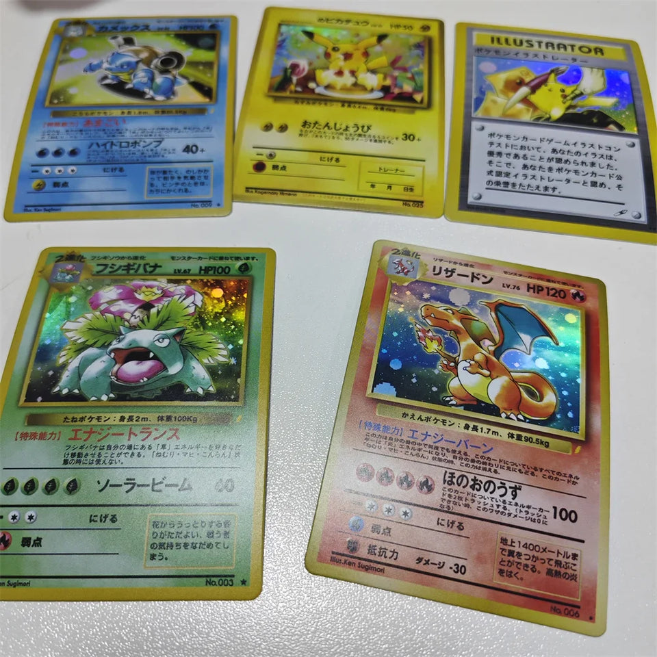6 Set 1st Pkm Collect Cards Old Version Card Back Charizard DIY PTCG Card Toy Proxy Game Classic Game Anime Card Gift Collect