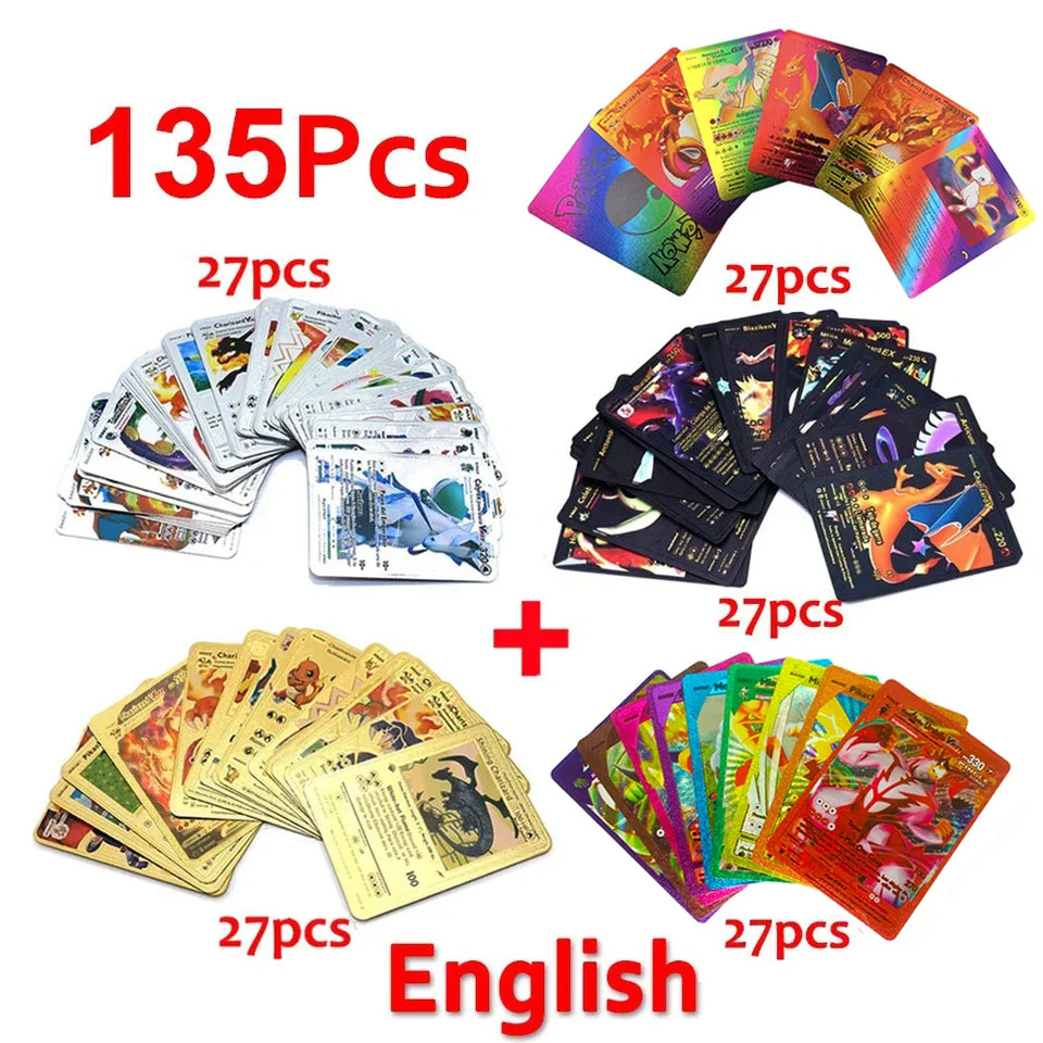 30-165pcs Gold Pokemon Colorful Card Set Black Vmax Vstar Sliver GX Box Pikachu Carta Charizard German French Spanish Game Cards