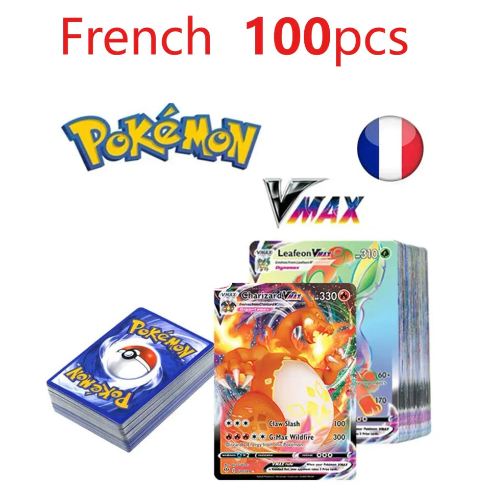 100Pcs New English French Spanish Pokemon Cards V GX VMAX TAG TEAM Game Battle Shining Card Collection Card Toys Gifts