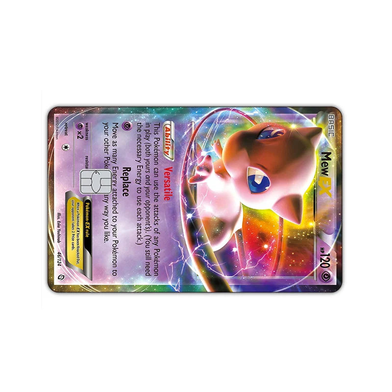 2PCS PTCG Credit Card Stickers Anti-degaussing Pocket Monsters Mew Series VISA Card for Bus Bank Debit Card Anime Boy Toys 14+y