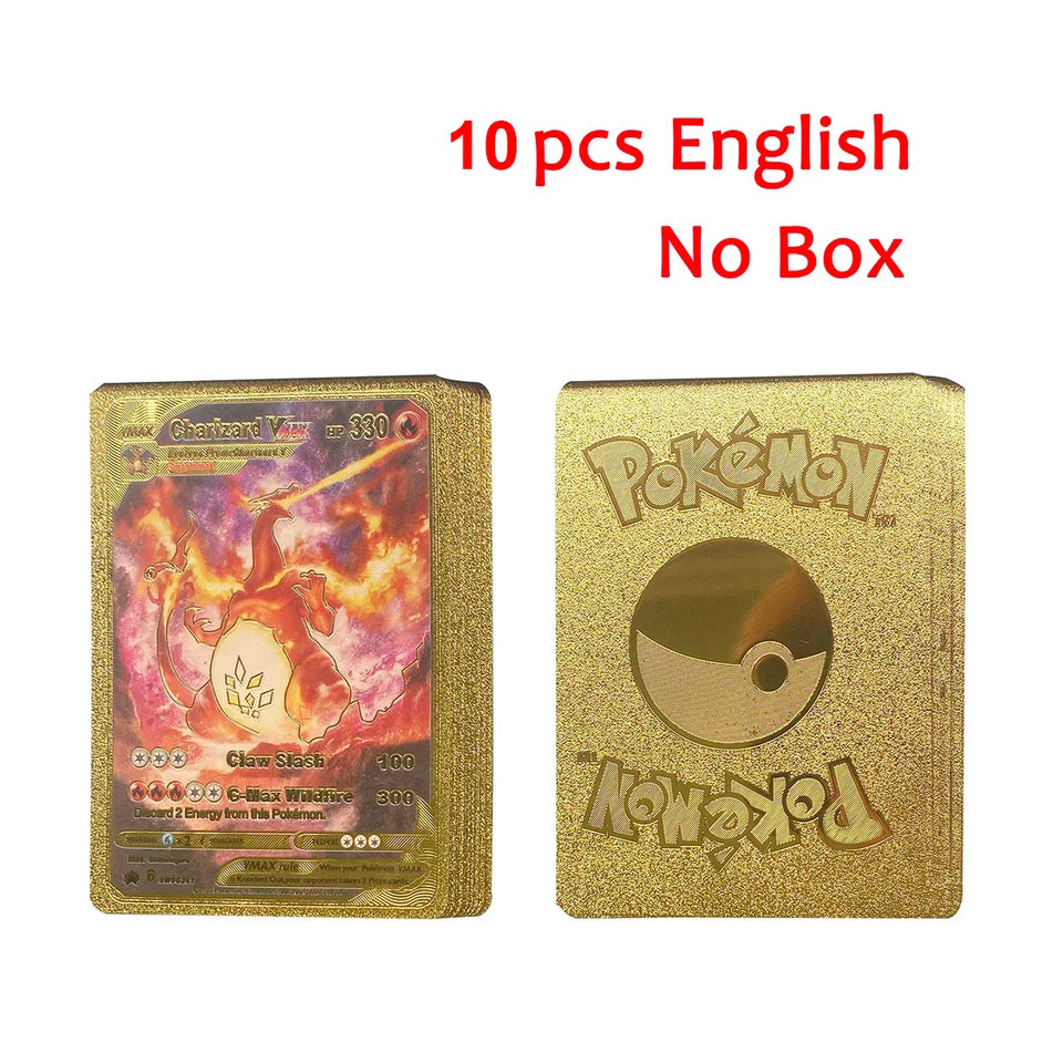 Pokemon Cards Vmax GX Gold Foil Flash Card English Spanish Colorful Pikachu Charizard French German Game Battle Collection Cards