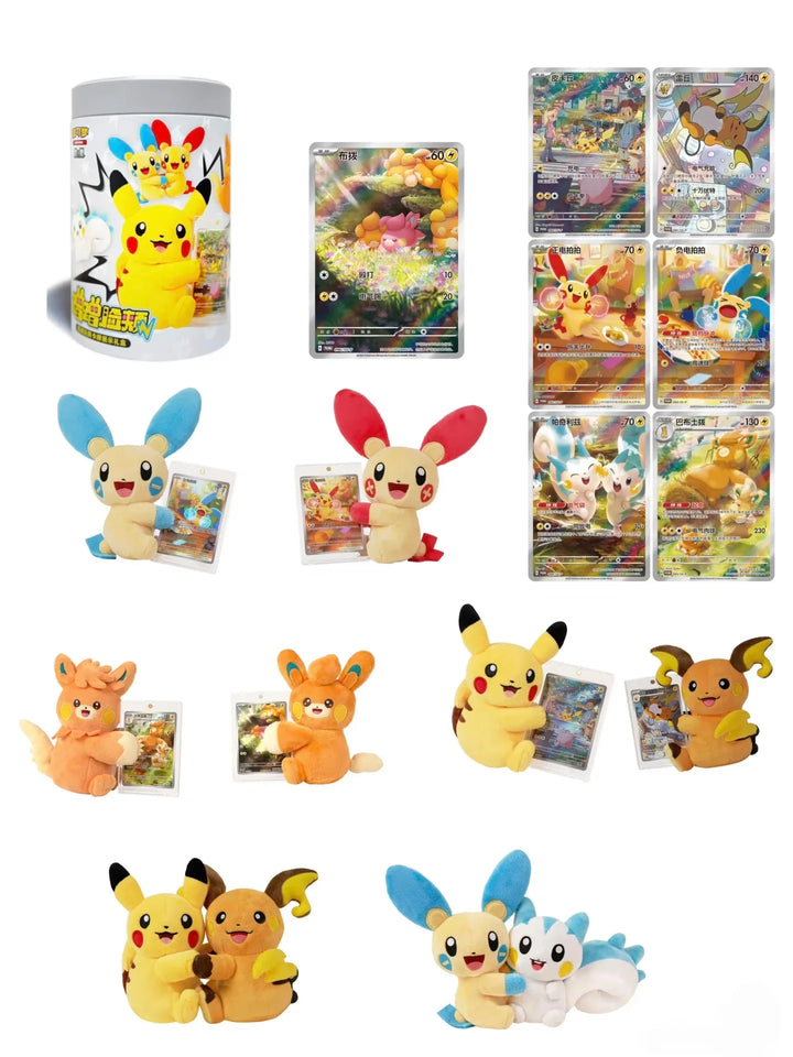 100% Original Trading Card Game PTCG Simplified Chinese Flash Rubbing Cheek Plush Toy Card Display Gift Box genuine Trendy toys