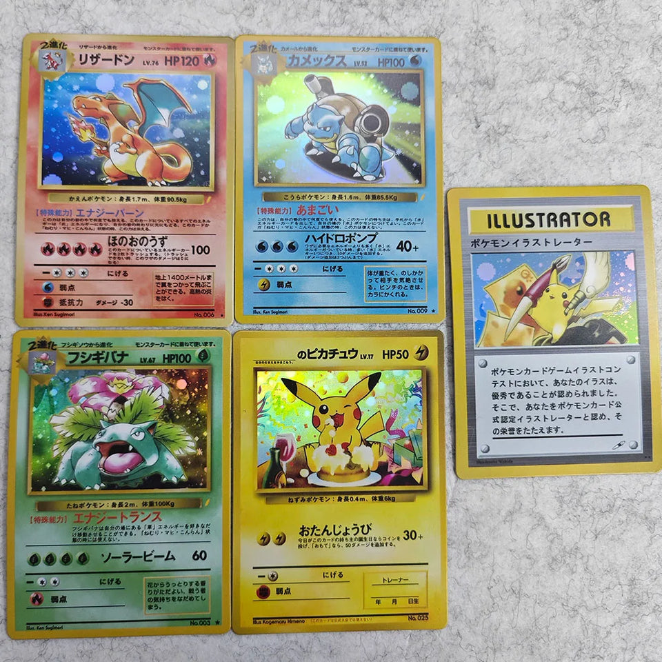 6 Set 1st Pkm Collect Cards Old Version Card Back Charizard DIY PTCG Card Toy Proxy Game Classic Game Anime Card Gift Collect