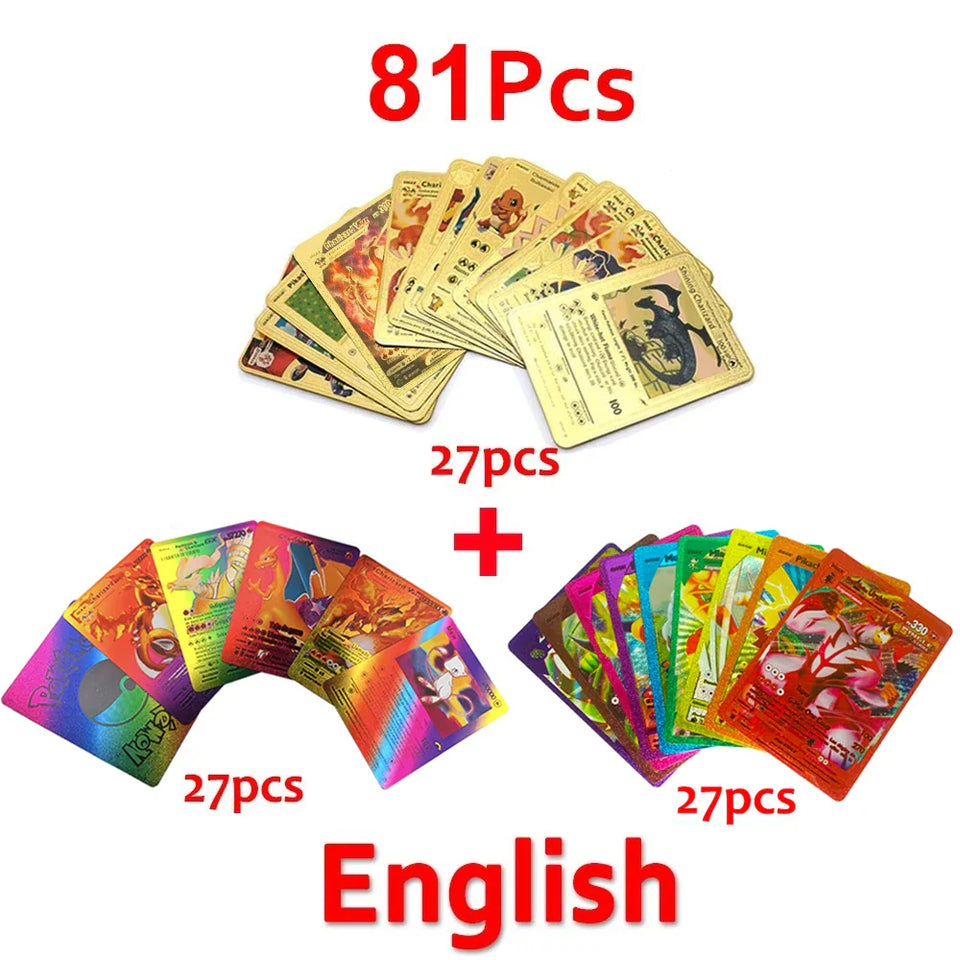Pokemon Cards Vmax GX Gold Foil Flash Card English Spanish Colorful Pikachu Charizard French German Game Battle Collection Cards