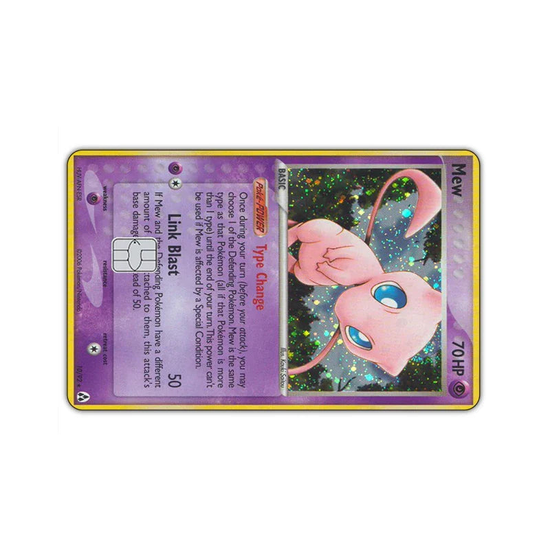 2PCS PTCG Credit Card Stickers Anti-degaussing Pocket Monsters Mew Series VISA Card for Bus Bank Debit Card Anime Boy Toys 14+y