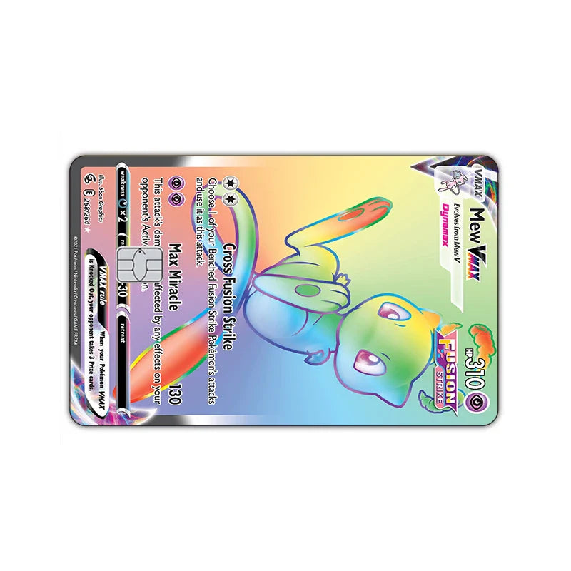 2PCS PTCG Credit Card Stickers Anti-degaussing Pocket Monsters Mew Series VISA Card for Bus Bank Debit Card Anime Boy Toys 14+y