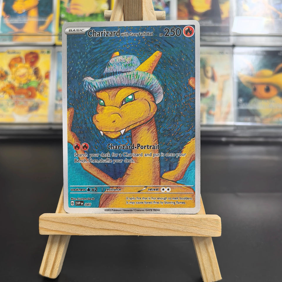 Van Gogh Museum Pokemon Cards PTCG Anime Pikachu Mew Charizard Eevee RARE Self Made Single Cards Classic Game Anime Cards Gift