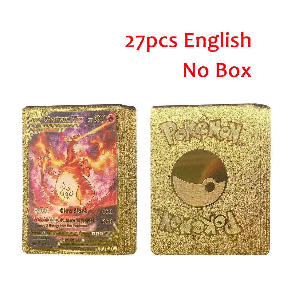 10-110Pcs Pokemon Cards Gold Foil Golden Letters English Spanish French German Game Card Metalicas Charizard Vmax Gx Series Gift