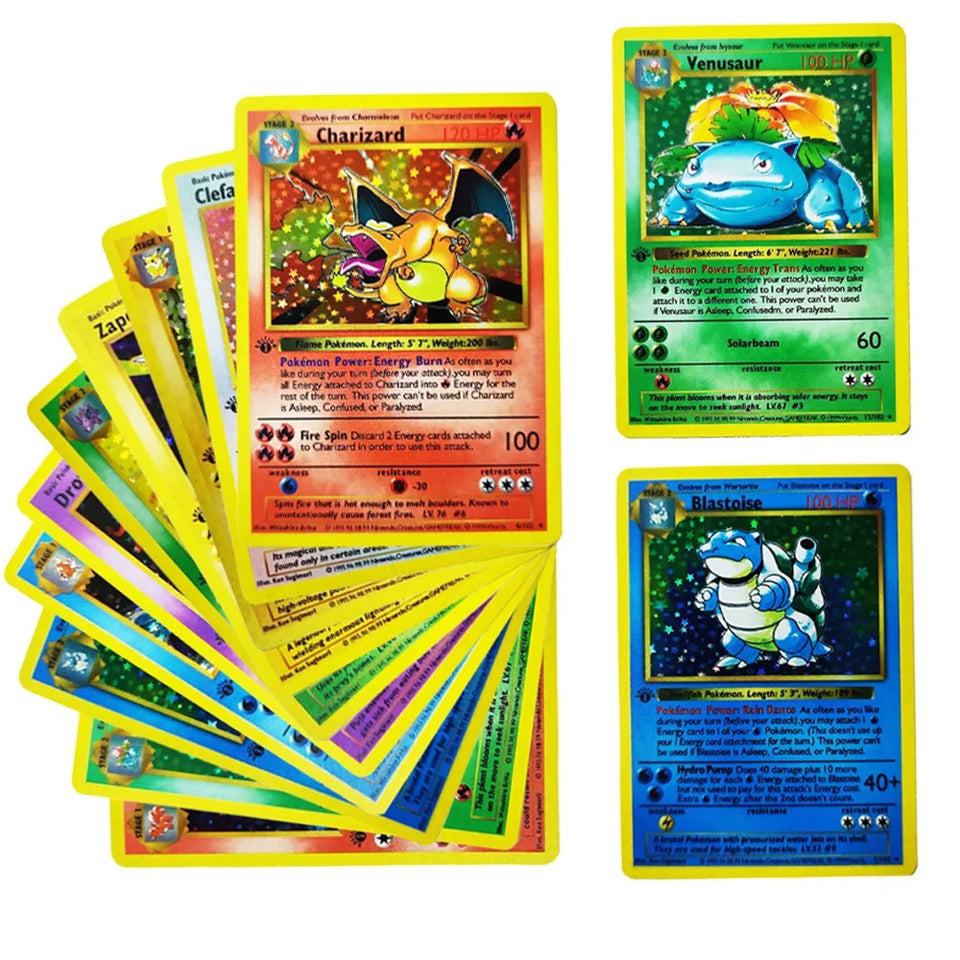 Pokemon Collection Cards 1996 1st Edition Flash Cards Charizard Blastoise DIY Game PTCG Game Anime Self Made Cards Gift Toys