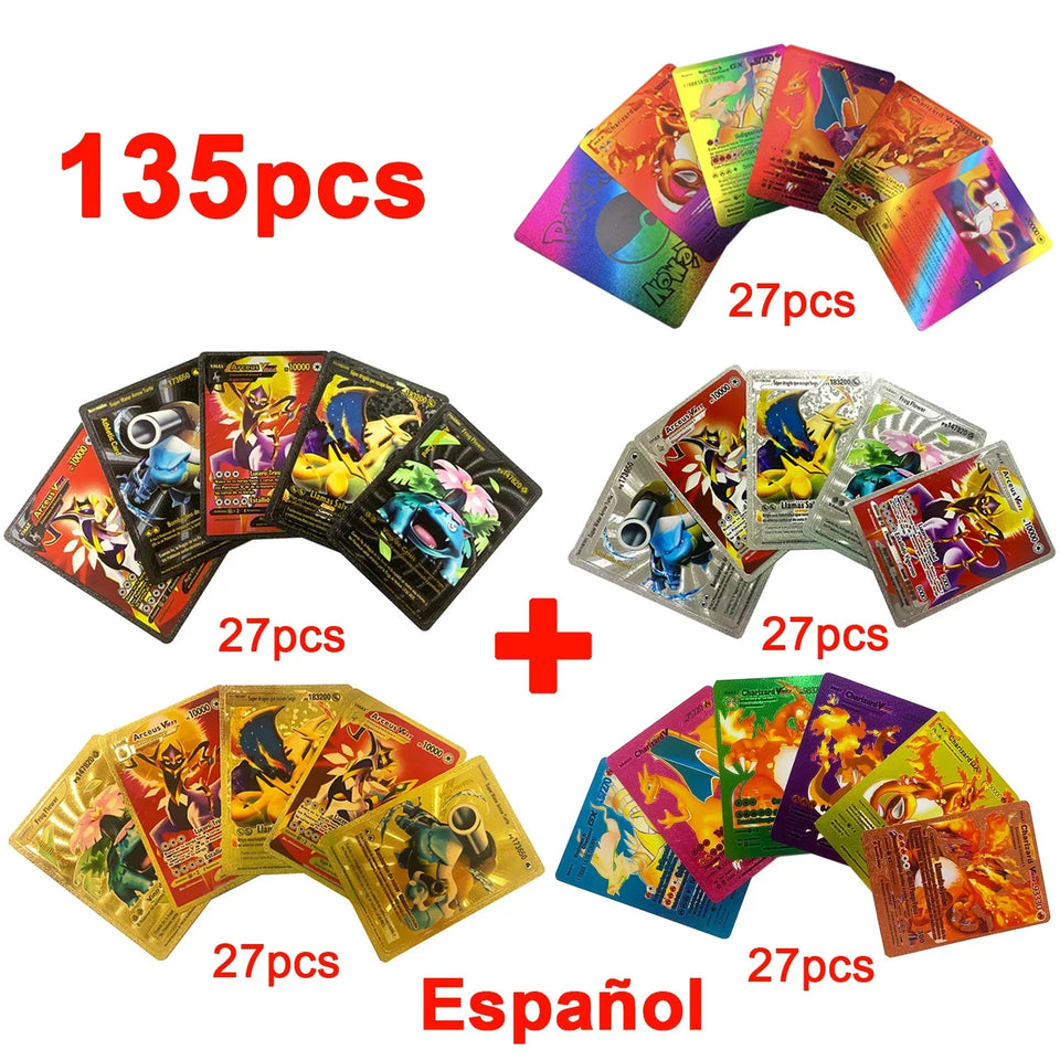 Pokemon Cards Vmax GX Gold Foil Flash Card English Spanish Colorful Pikachu Charizard French German Game Battle Collection Cards