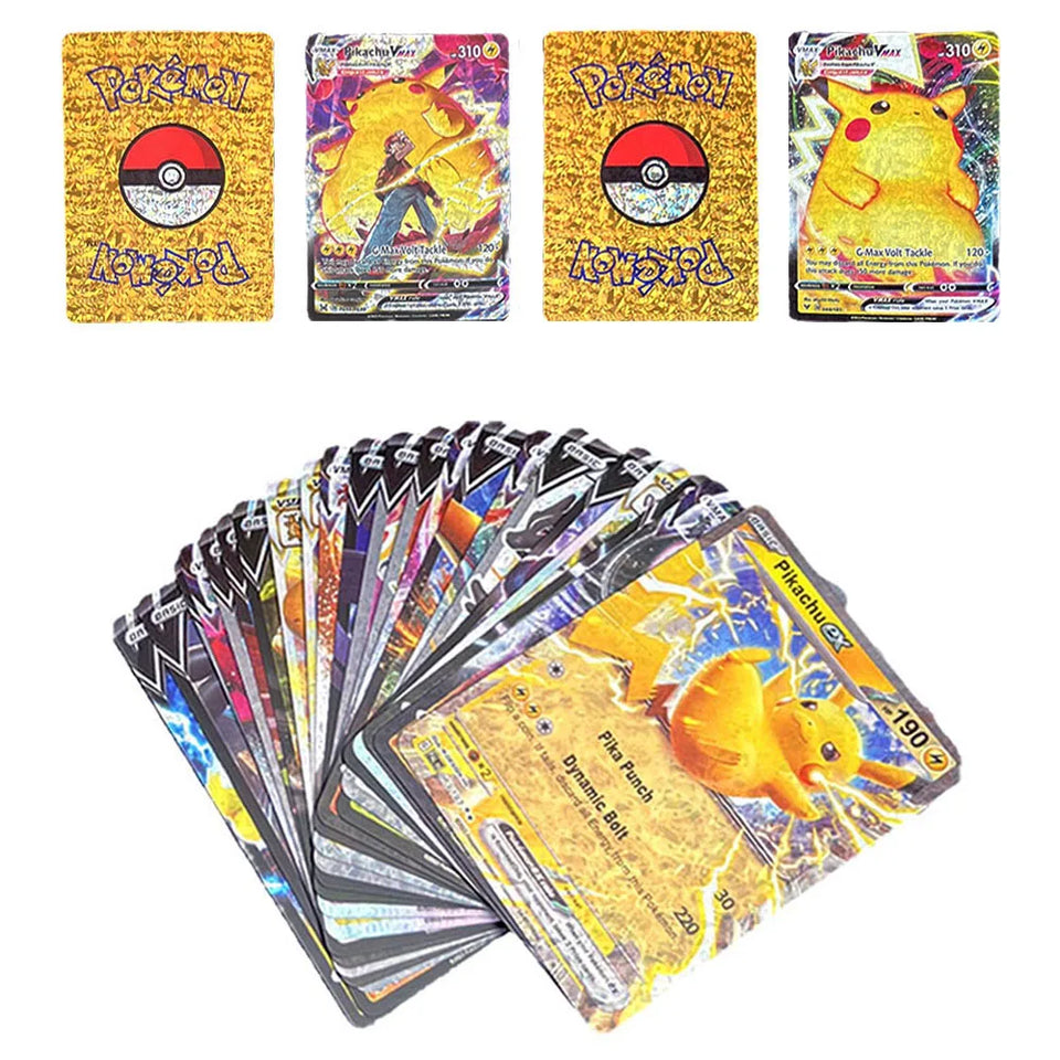 27-110Pcs Pokemon Gold Foil Card VMAX GX Cards English French Spanish German Pikachu Charizard Arceus Colour Pokémon Cards Gift
